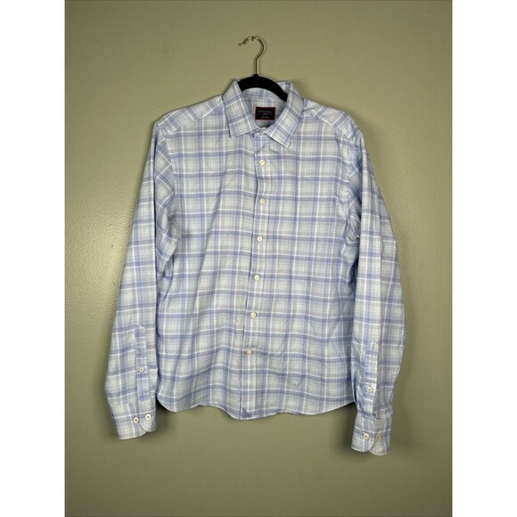 UNTUCKit Shirt Mens Medium Blue Button Up Plaid Textured Pinord Long Sleeve - Picture 1 of 10